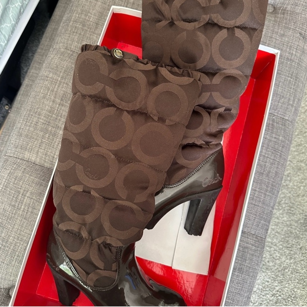 Coach Brown Patterned Heeled Boots - Picture 5 of 8